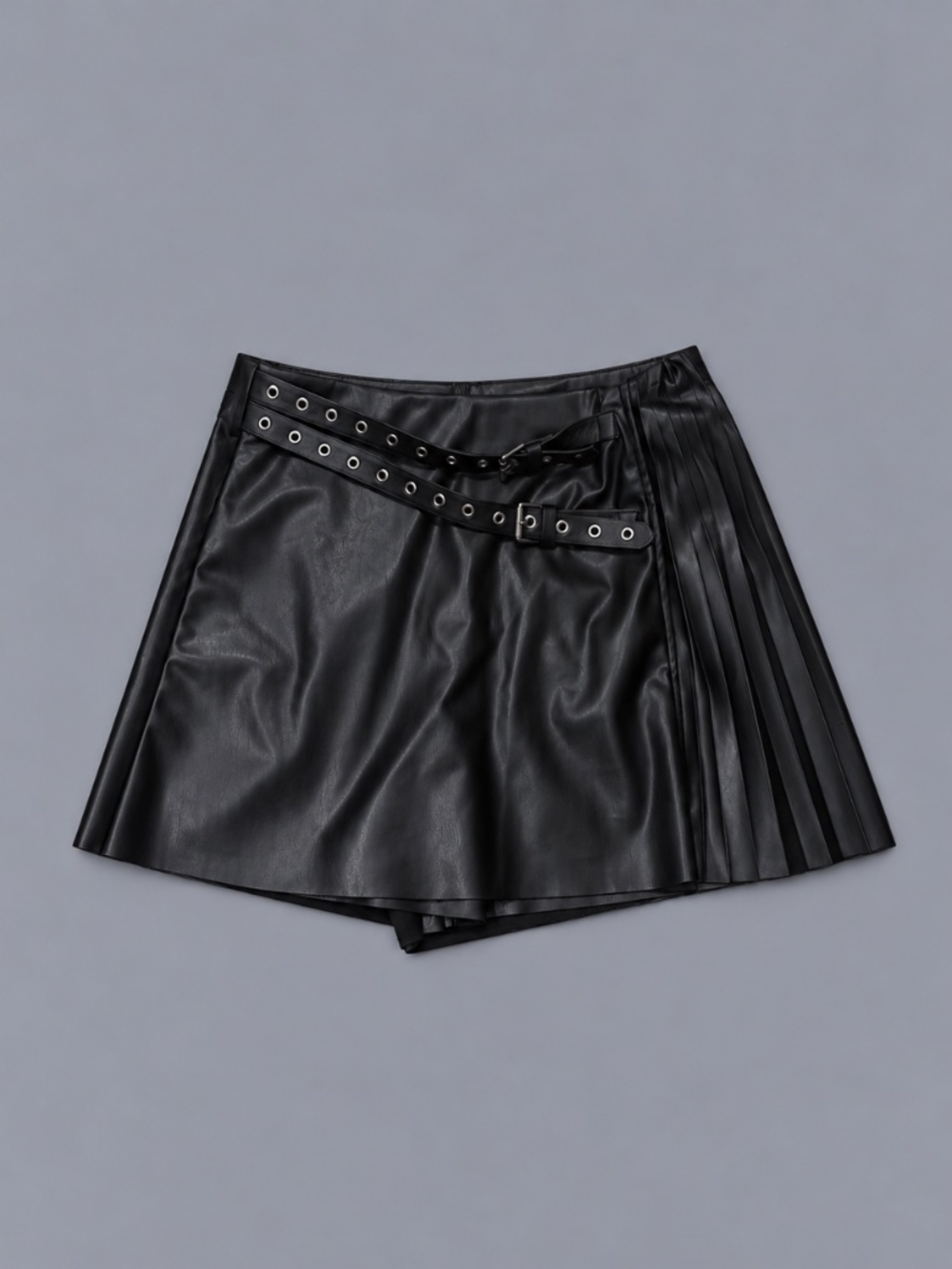 Zara Faux Leather Pleated Buckle Skort – Size S